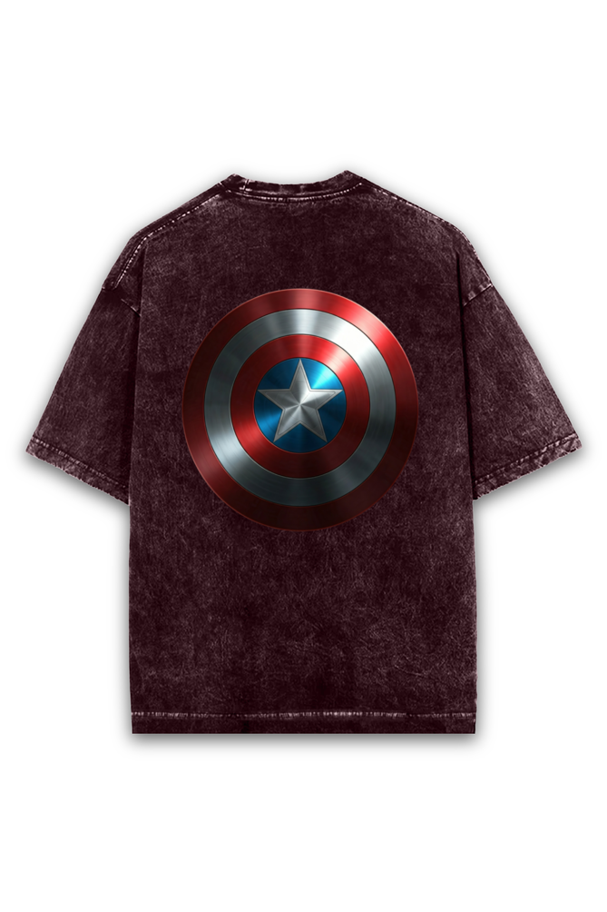 "Captain America Shield Acid Wash Oversized T-Shirt – A Classic with a Bold Twist!"