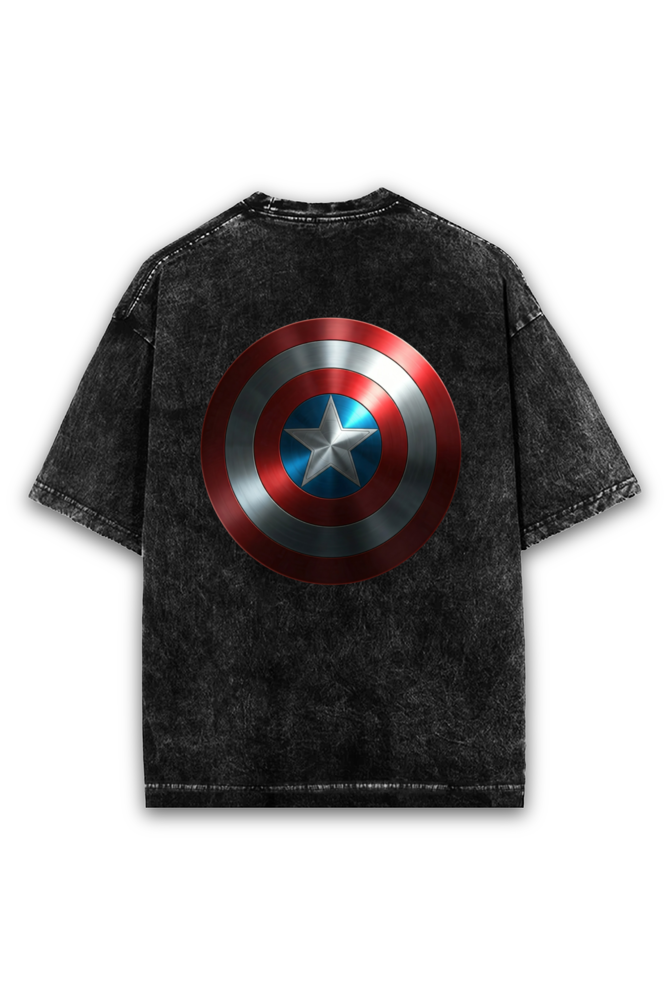 "Captain America Shield Acid Wash Oversized T-Shirt – A Classic with a Bold Twist!"