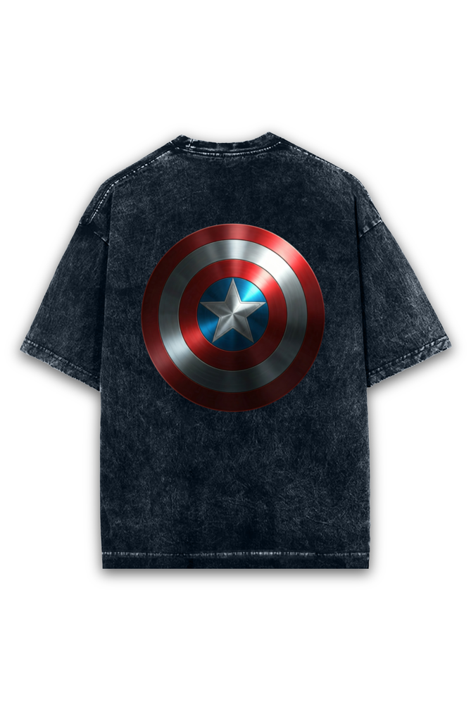 "Captain America Shield Acid Wash Oversized T-Shirt – A Classic with a Bold Twist!"