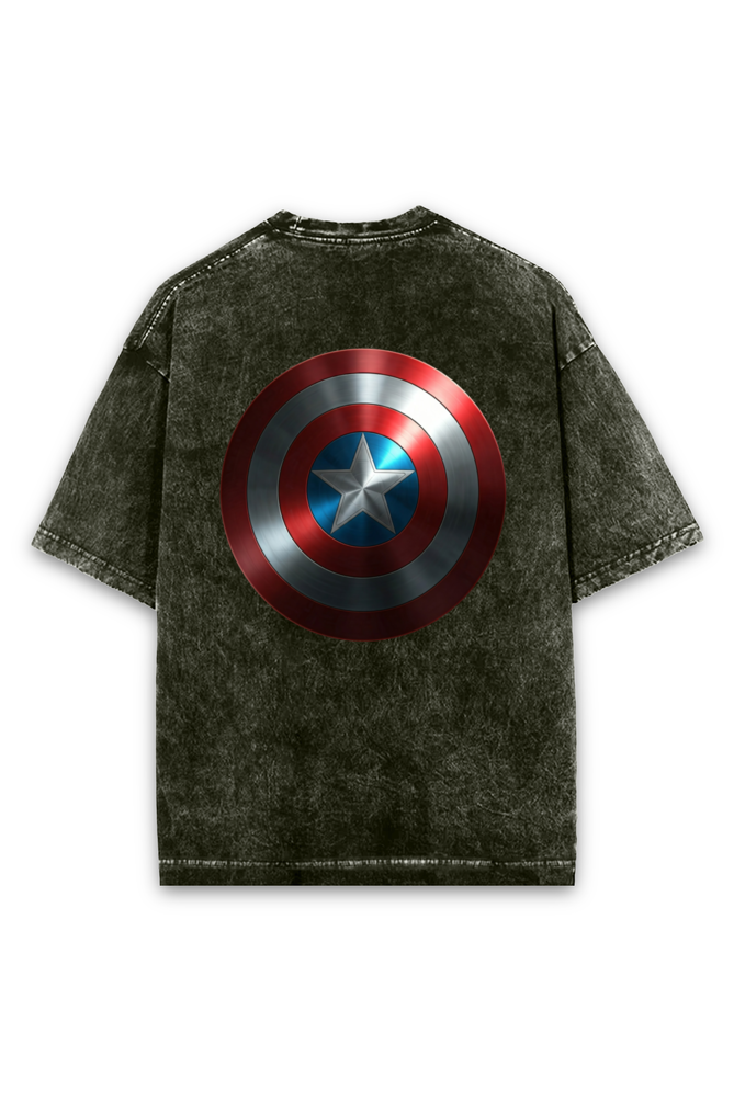 "Captain America Shield Acid Wash Oversized T-Shirt – A Classic with a Bold Twist!"