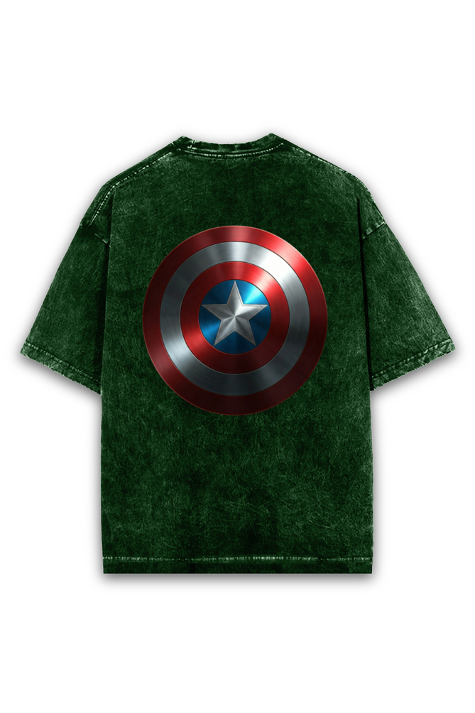 "Captain America Shield Acid Wash Oversized T-Shirt – A Classic with a Bold Twist!"