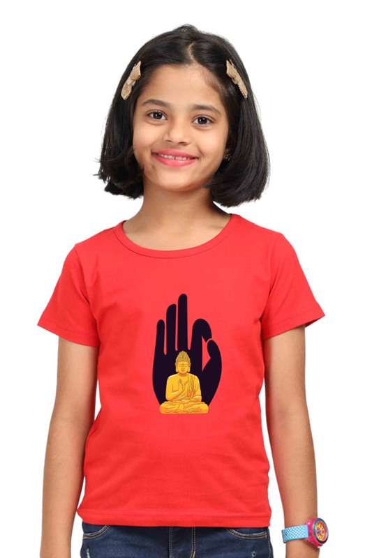 Girls Buddha Print Round Neck T-Shirt – Multiple Colors for Ages 3 - 13