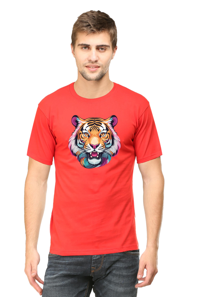 Men's Round Neck Tiger Print T-Shirt – Bold Style with Fierce Attitude