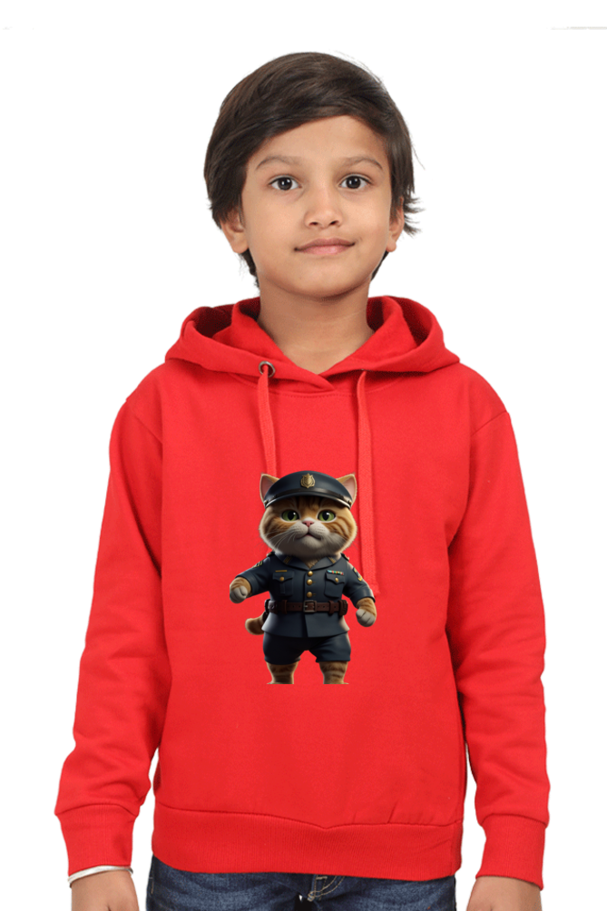 Adorable Police Cat Boys’ Hooded Sweatshirt – Cool Style & Cozy Comfort