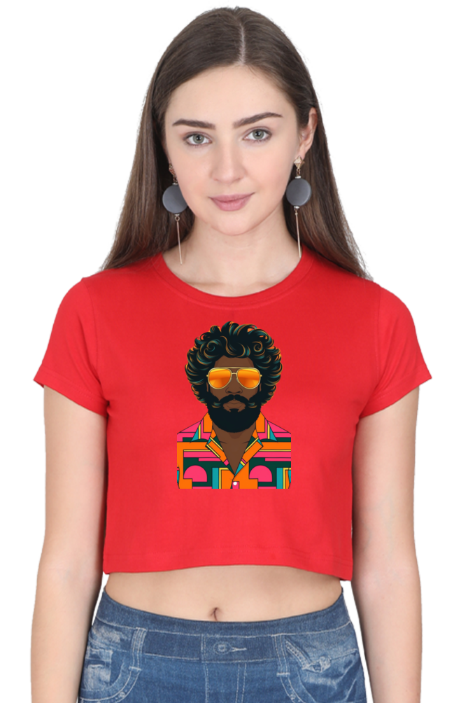 Women's Round Neck Half Sleeve Crop Top – Bold Pushpa Raj-Inspired Style