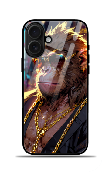 Rocking Chimpanzee iPhone Glass Case White Iphone 16 – Bold Style & Premium Protection