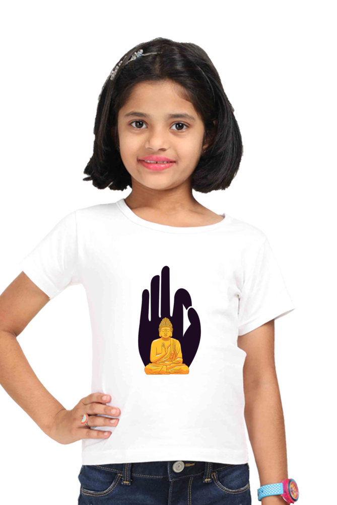 Girls Buddha Print Round Neck T-Shirt – Multiple Colors for Ages 3 - 13