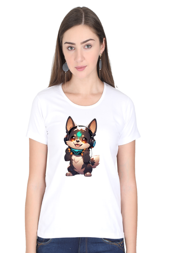 Cute Dog Print Women's T-Shirt – Playful Style for Everyday Comfort