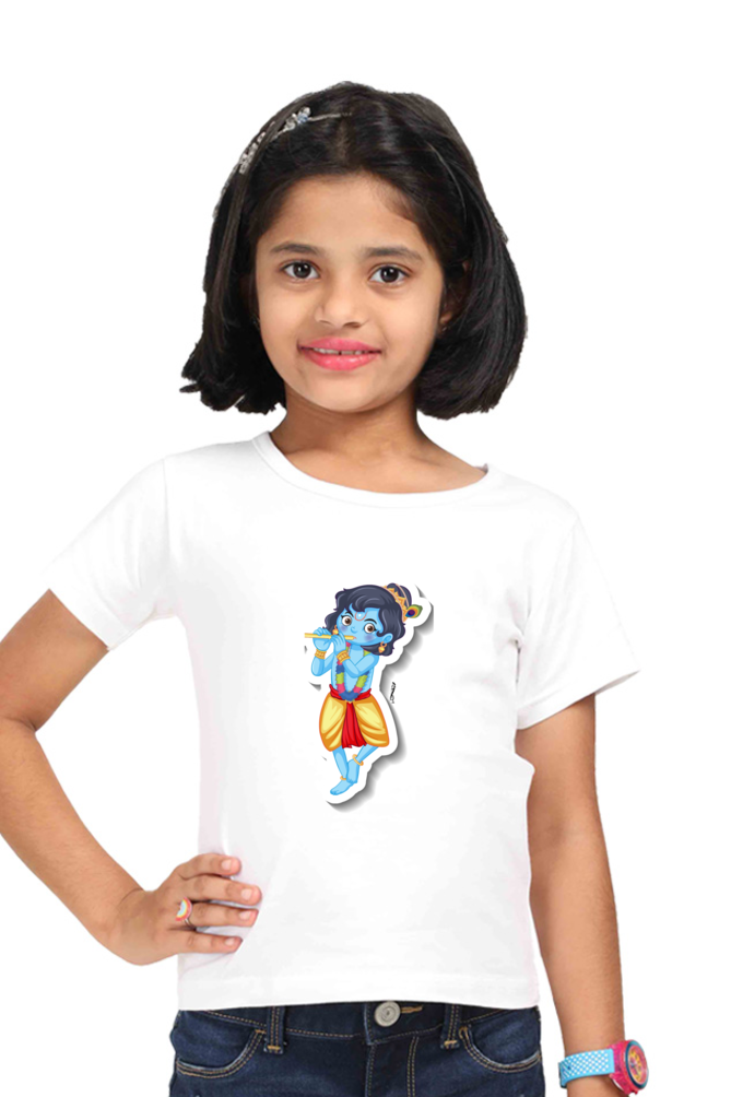 Adorable Little Krishna Round Neck T-Shirt for Girls