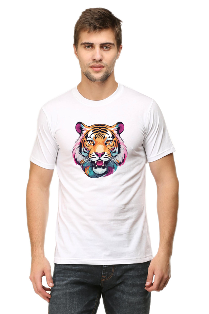 Men's Round Neck Tiger Print T-Shirt – Bold Style with Fierce Attitude