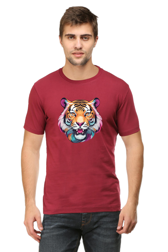 Men's Round Neck Tiger Print T-Shirt – Bold Style with Fierce Attitude