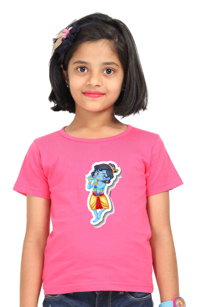 Adorable Little Krishna Round Neck T-Shirt for Girls