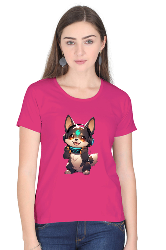 Cute Dog Print Women's T-Shirt – Playful Style for Everyday Comfort