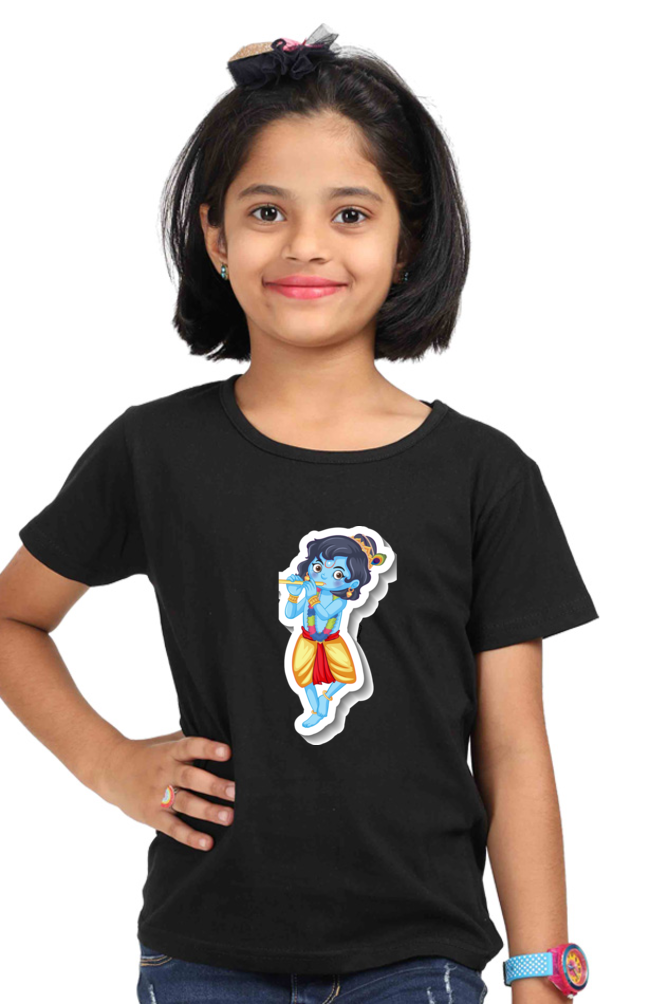 Adorable Little Krishna Round Neck T-Shirt for Girls