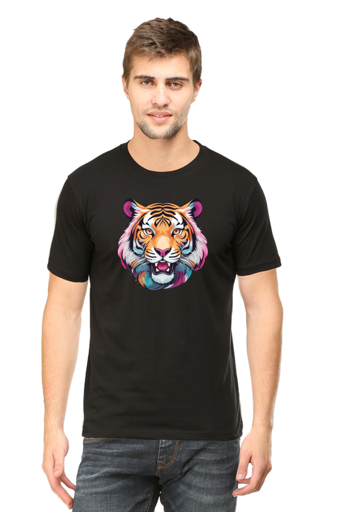 Men's Round Neck Tiger Print T-Shirt – Bold Style with Fierce Attitude