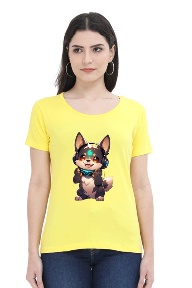 Cute Dog Print Women's T-Shirt – Playful Style for Everyday Comfort