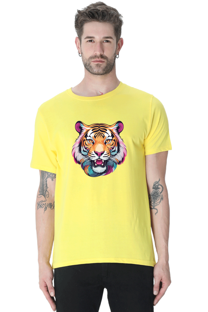 Men's Round Neck Tiger Print T-Shirt – Bold Style with Fierce Attitude