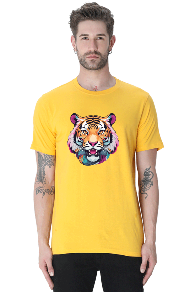 Men's Round Neck Tiger Print T-Shirt – Bold Style with Fierce Attitude