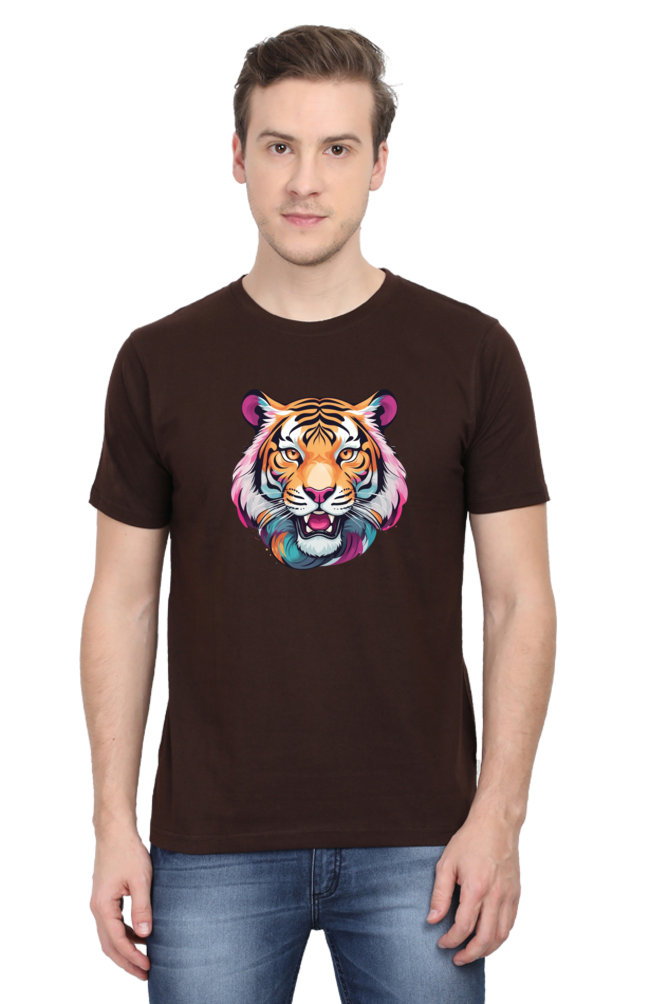 Men's Round Neck Tiger Print T-Shirt – Bold Style with Fierce Attitude