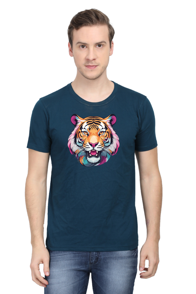 Men's Round Neck Tiger Print T-Shirt – Bold Style with Fierce Attitude