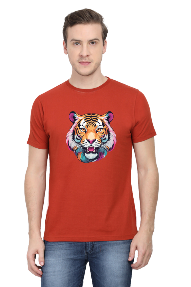 Men's Round Neck Tiger Print T-Shirt – Bold Style with Fierce Attitude