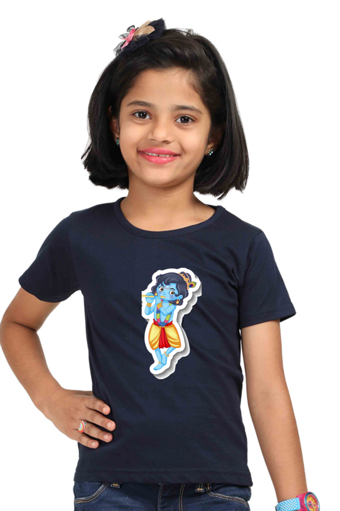 Adorable Little Krishna Round Neck T-Shirt for Girls