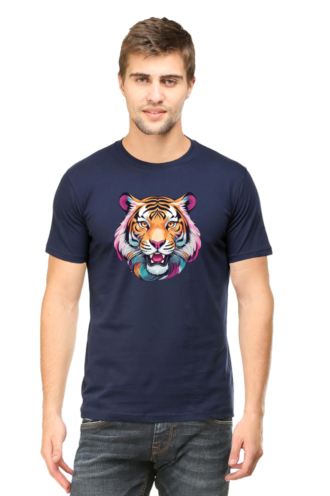 Men's Round Neck Tiger Print T-Shirt – Bold Style with Fierce Attitude