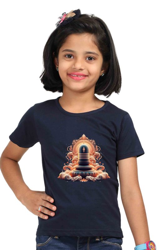 Girls Shiva Linga Print Round Neck T-Shirt – Multiple Colors for Ages 2 - 13yrs