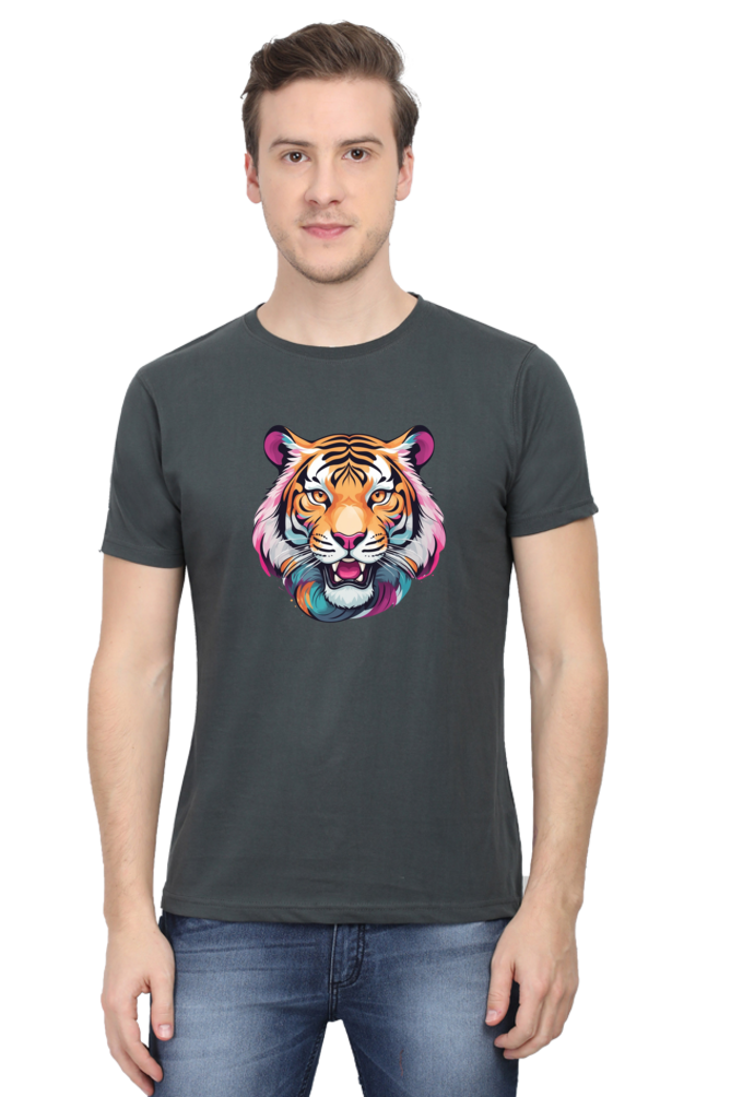 Men's Round Neck Tiger Print T-Shirt – Bold Style with Fierce Attitude