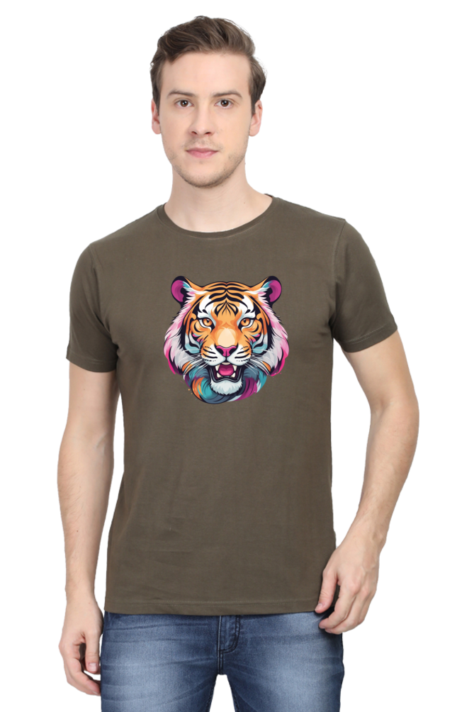 Men's Round Neck Tiger Print T-Shirt – Bold Style with Fierce Attitude