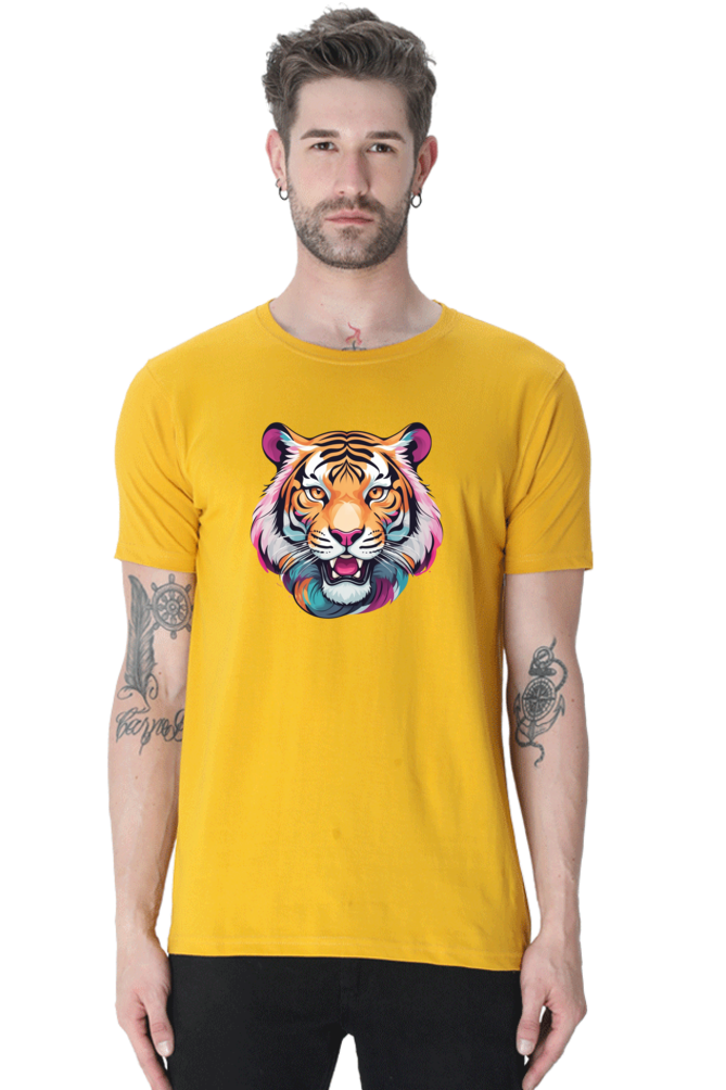 Men's Round Neck Tiger Print T-Shirt – Bold Style with Fierce Attitude