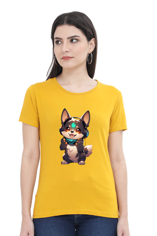 Cute Dog Print Women's T-Shirt – Playful Style for Everyday Comfort