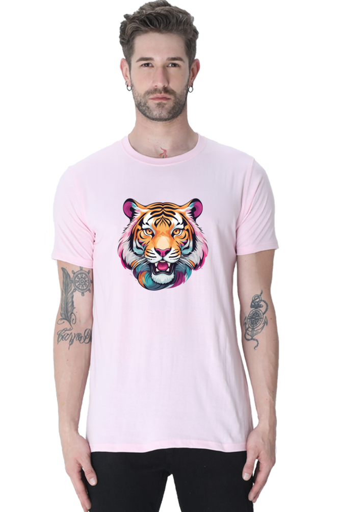 Men's Round Neck Tiger Print T-Shirt – Bold Style with Fierce Attitude