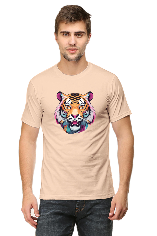 Men's Round Neck Tiger Print T-Shirt – Bold Style with Fierce Attitude