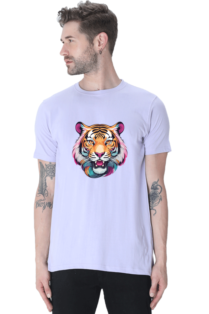 Men's Round Neck Tiger Print T-Shirt – Bold Style with Fierce Attitude