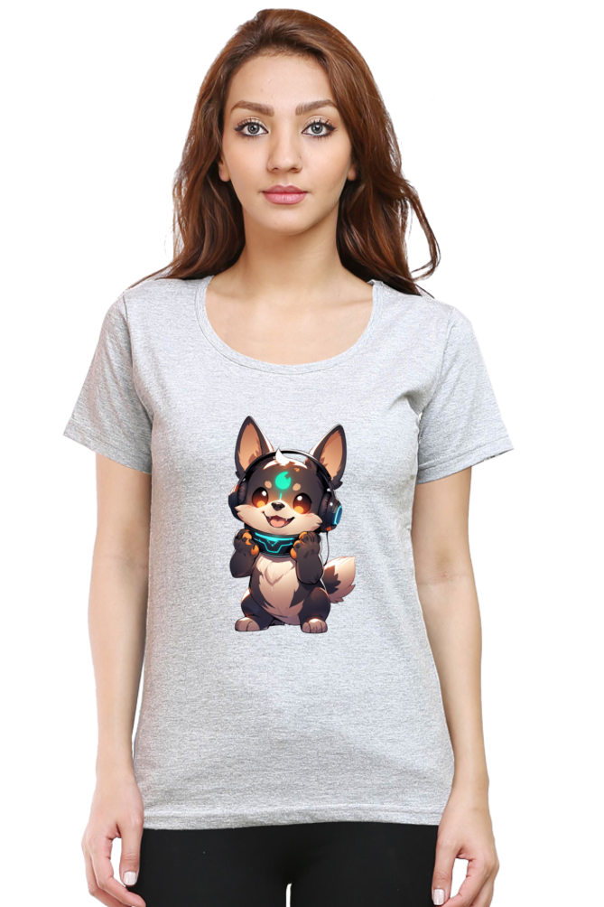 Cute Dog Print Women's T-Shirt – Playful Style for Everyday Comfort