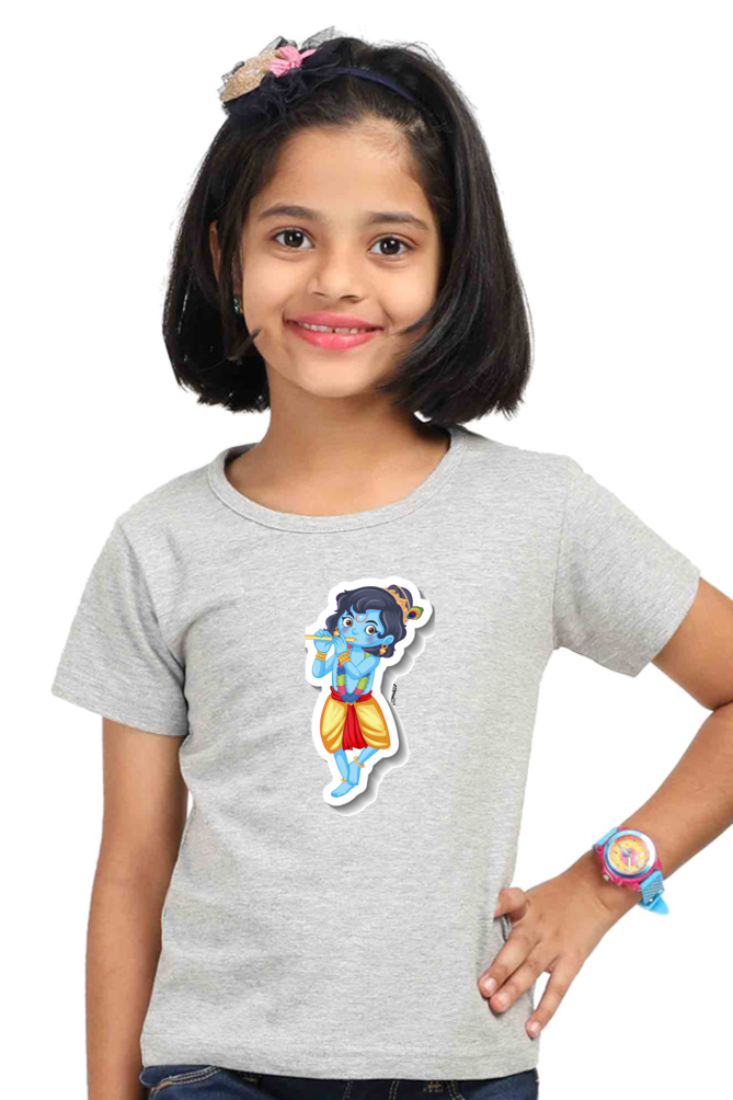 Adorable Little Krishna Round Neck T-Shirt for Girls