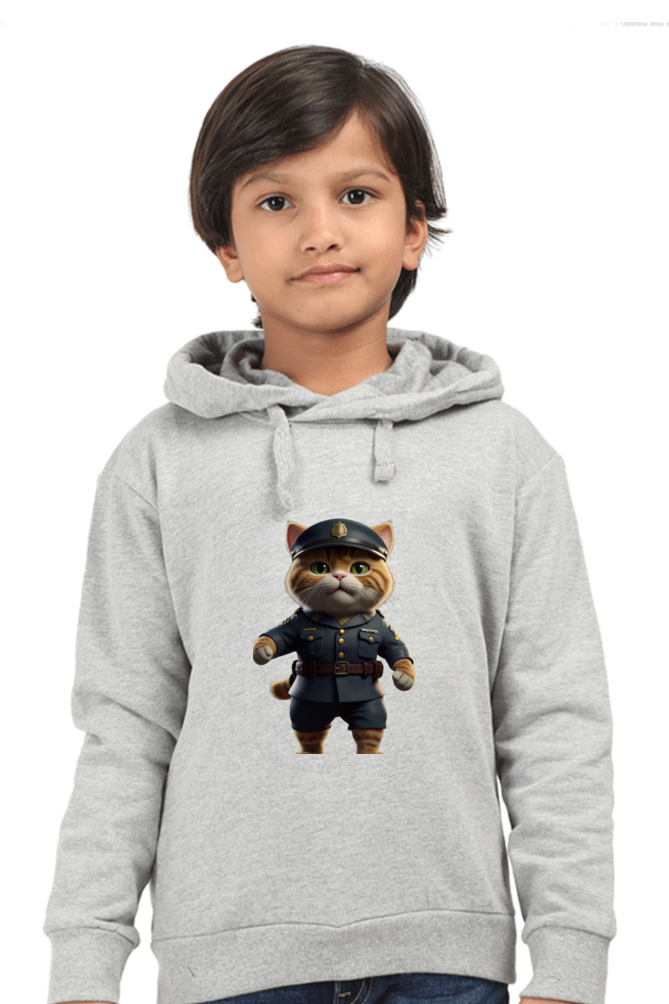 Adorable Police Cat Boys’ Hooded Sweatshirt – Cool Style & Cozy Comfort