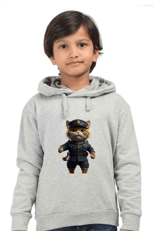 Adorable Police Cat Boys’ Hooded Sweatshirt – Cool Style & Cozy Comfort