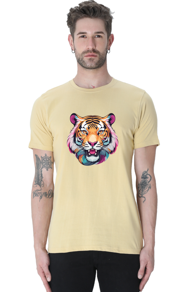 Men's Round Neck Tiger Print T-Shirt – Bold Style with Fierce Attitude