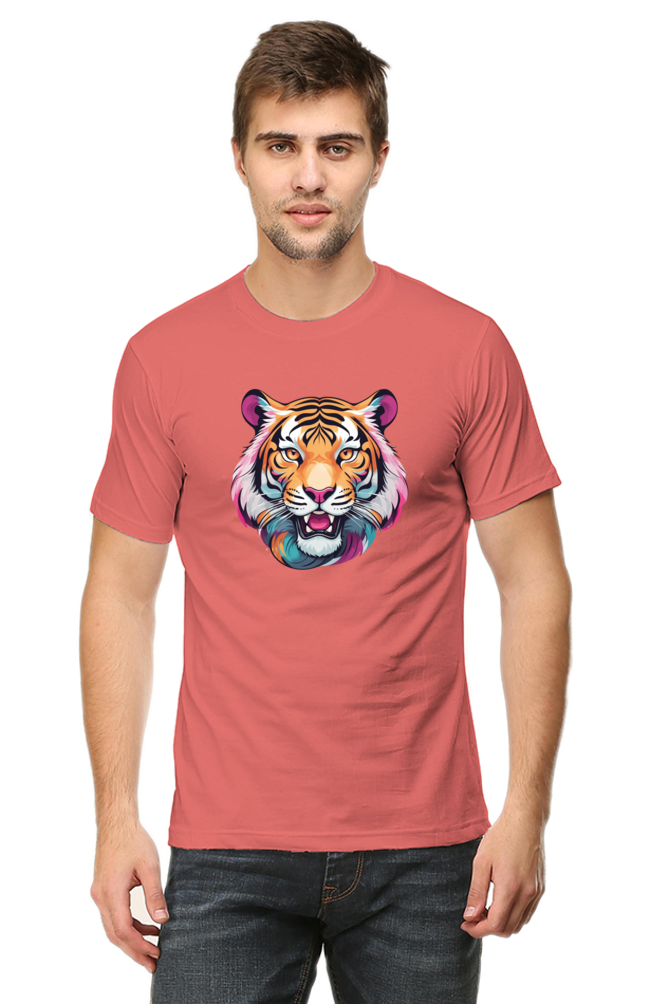 Men's Round Neck Tiger Print T-Shirt – Bold Style with Fierce Attitude