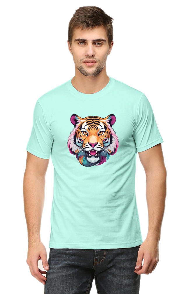 Men's Round Neck Tiger Print T-Shirt – Bold Style with Fierce Attitude