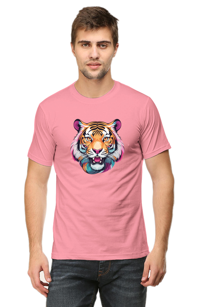 Men's Round Neck Tiger Print T-Shirt – Bold Style with Fierce Attitude