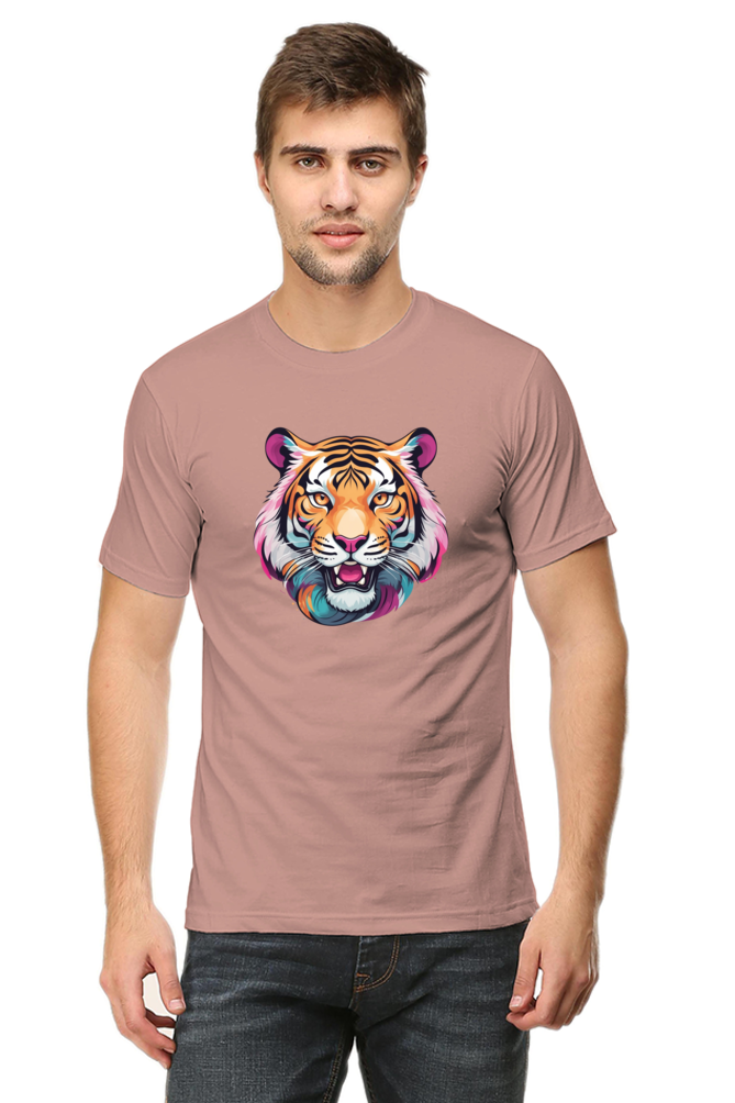 Men's Round Neck Tiger Print T-Shirt – Bold Style with Fierce Attitude