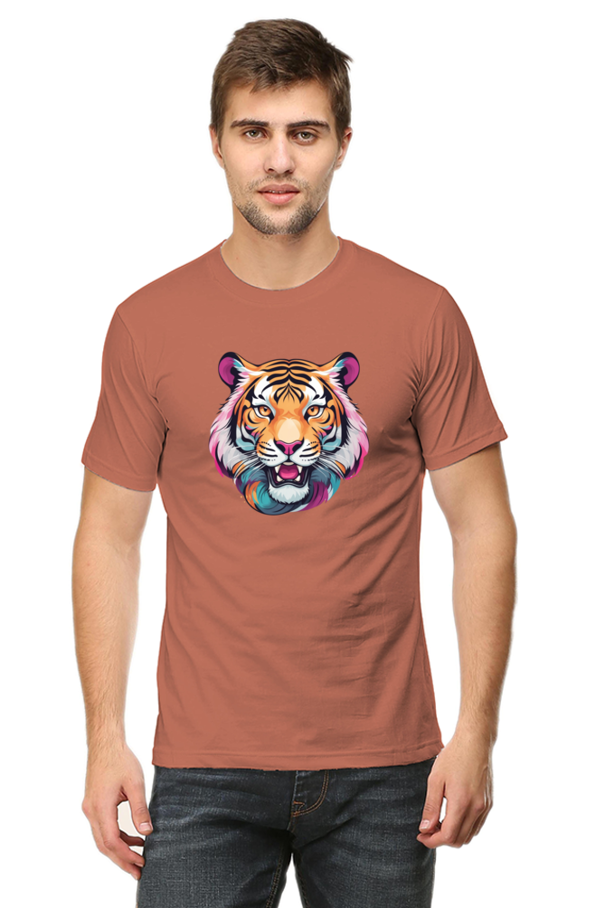 Men's Round Neck Tiger Print T-Shirt – Bold Style with Fierce Attitude