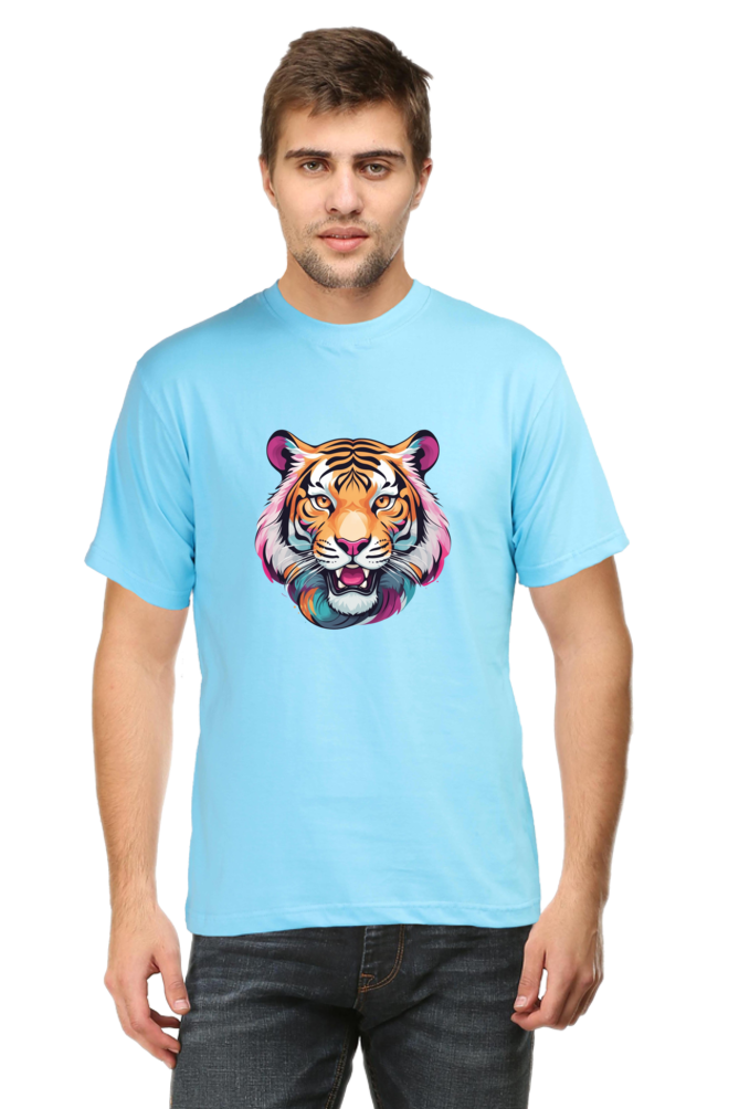 Men's Round Neck Tiger Print T-Shirt – Bold Style with Fierce Attitude