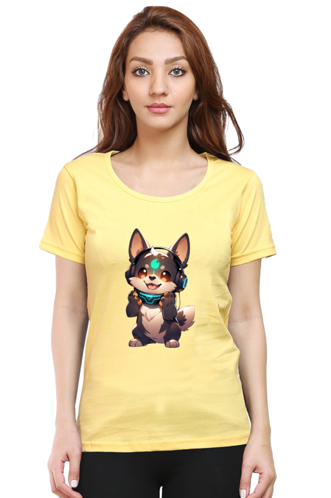 Cute Dog Print Women's T-Shirt – Playful Style for Everyday Comfort