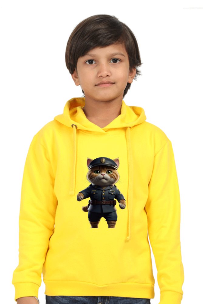 Adorable Police Cat Boys’ Hooded Sweatshirt – Cool Style & Cozy Comfort