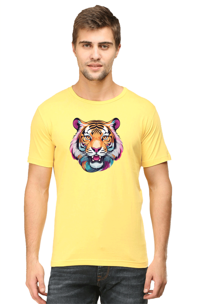 Men's Round Neck Tiger Print T-Shirt – Bold Style with Fierce Attitude